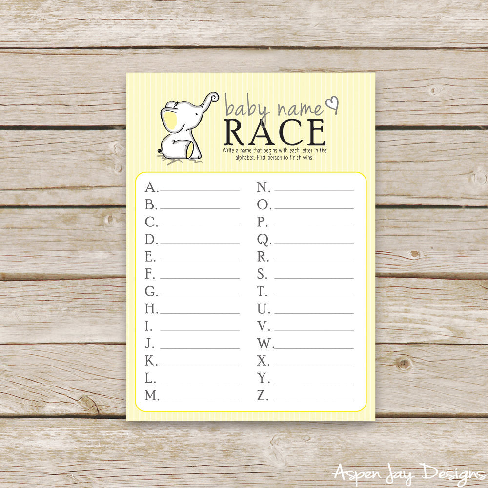 Yellow Elephant Baby Name Race