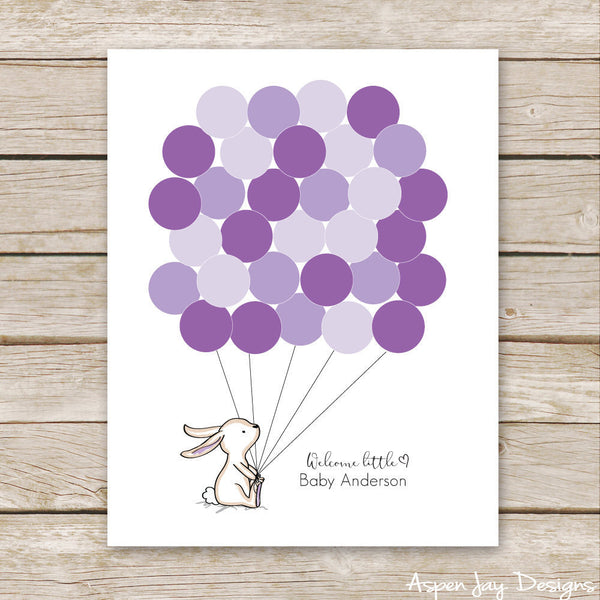 Purple Bunny Balloon Guest Book