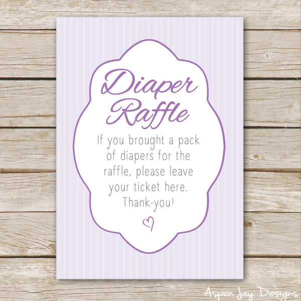Purple Elephant Diaper Raffle Tickets & Sign