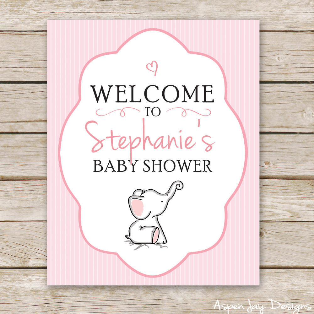Pink Elephant Shower Welcome Sign