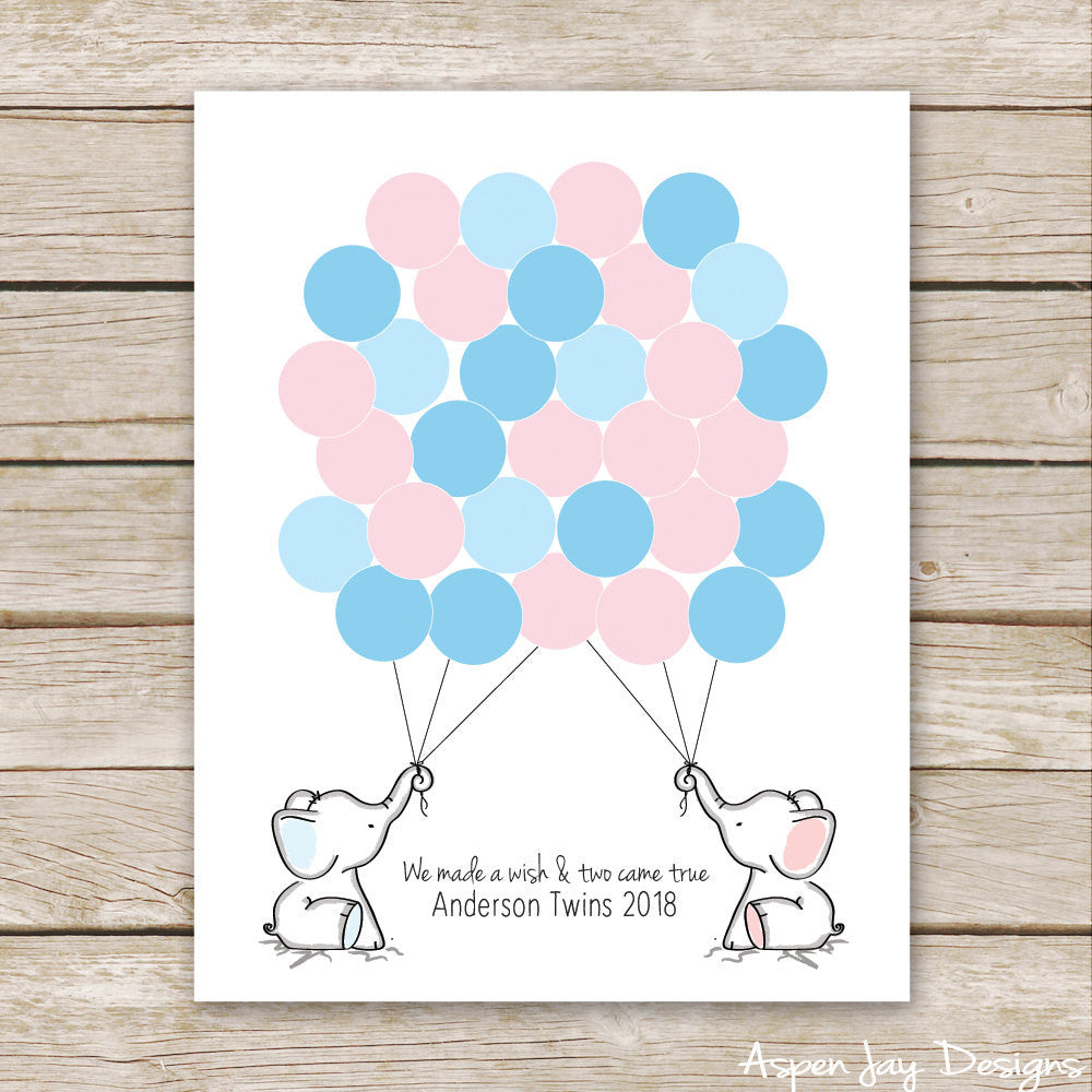 TWIN Blue & Pink Elephant Guest Book