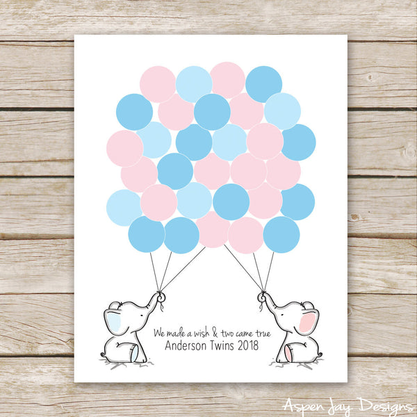 TWIN Blue & Pink Elephant Guest Book