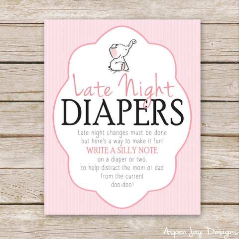 Pink Elephant Late Night Diapers Sign