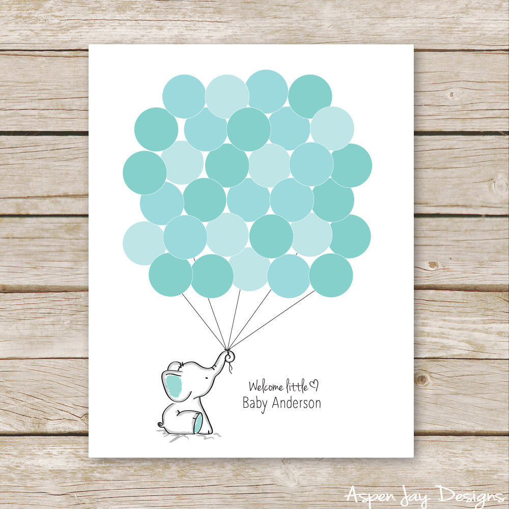 Turquoise Elephant Balloon Guest Book