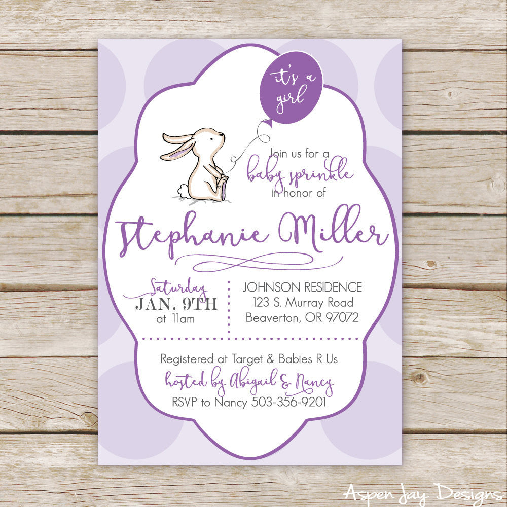 Purple Bunny Baby Shower Invites
