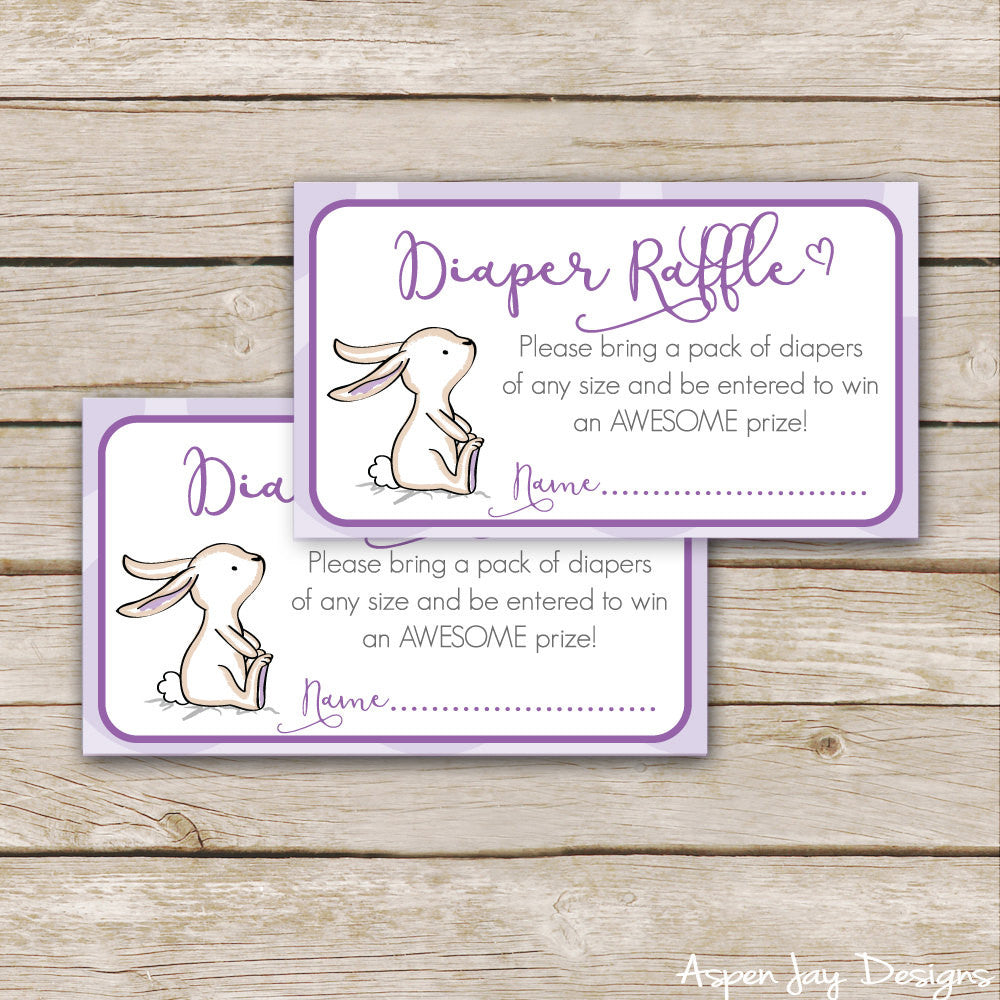 Purple Bunny Diaper Raffle Tickets & Sign