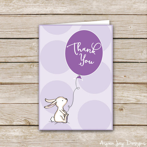 Purple Bunny Thank You Cards