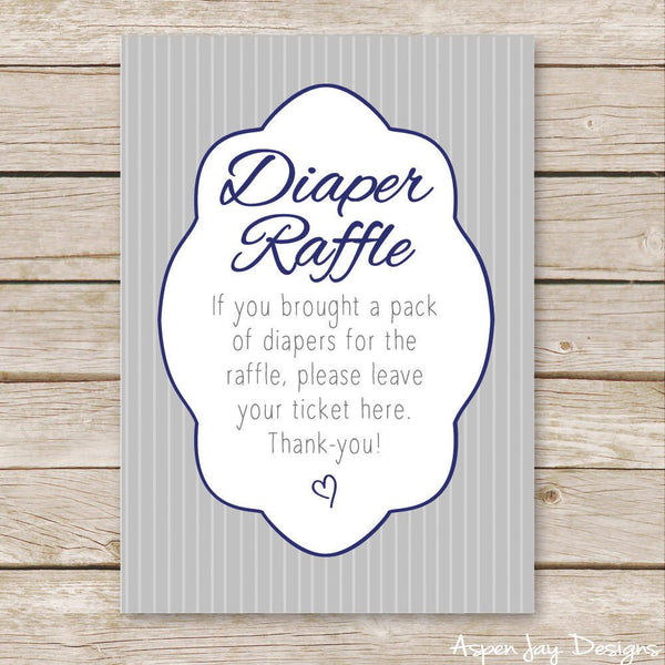 Navy Elephant Diaper Raffle Tickets & Sign
