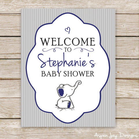 Navy Elephant Shower Welcome Sign