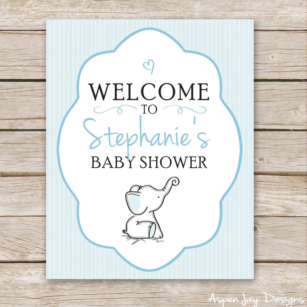 Blue Elephant Shower Welcome Sign