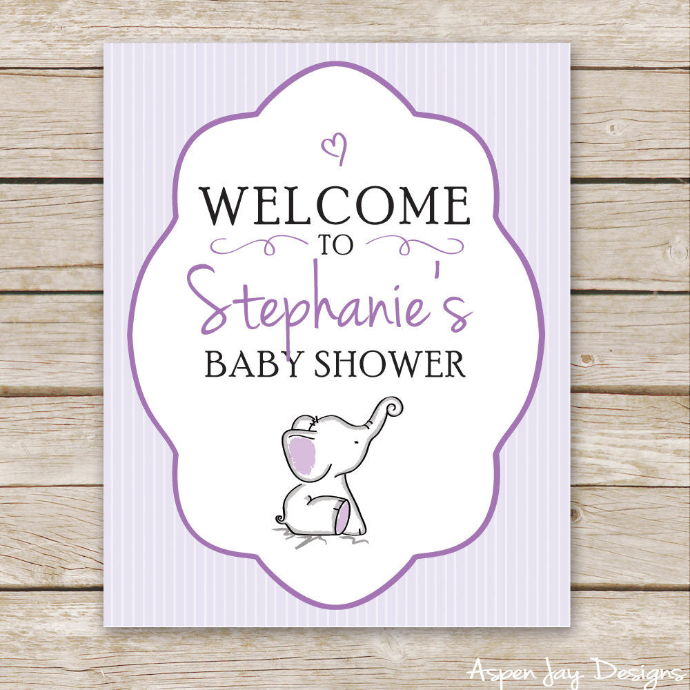 Purple Elephant Shower Welcome Sign