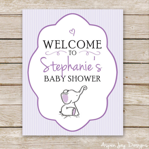 Purple Elephant Shower Welcome Sign