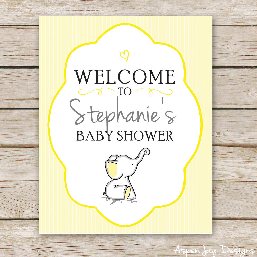 Yellow Elephant Shower Welcome Sign