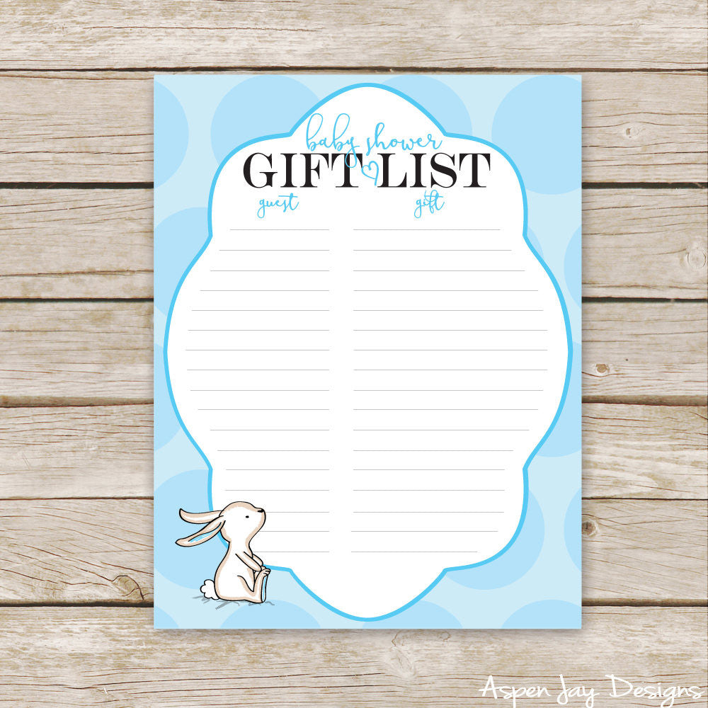 Blue Bunny Shower Gift List