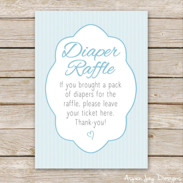 Blue Elephant Diaper Raffle Tickets & Sign