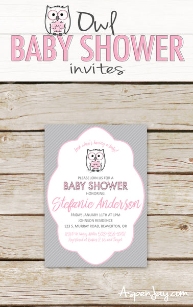 Pink Owl Baby Shower Invites