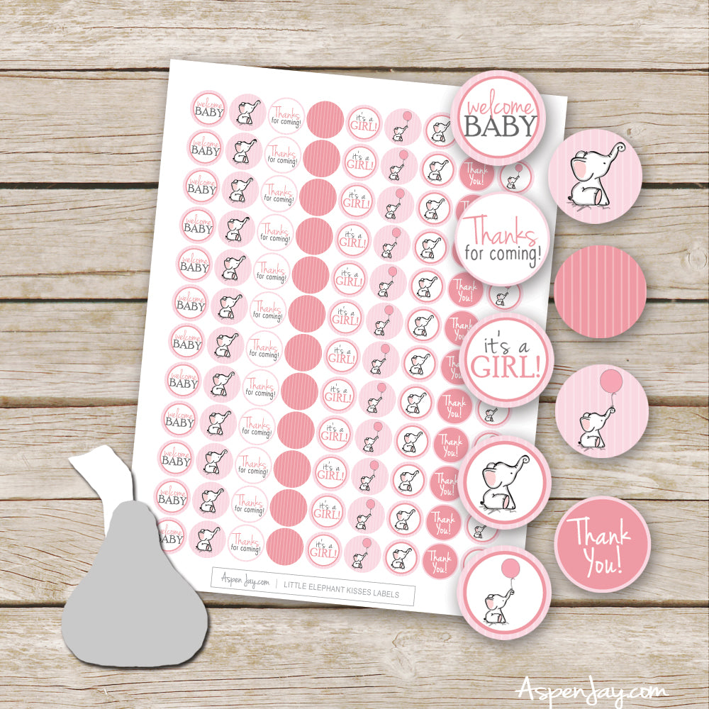 Pink Elephant Shower Kiss Stickers