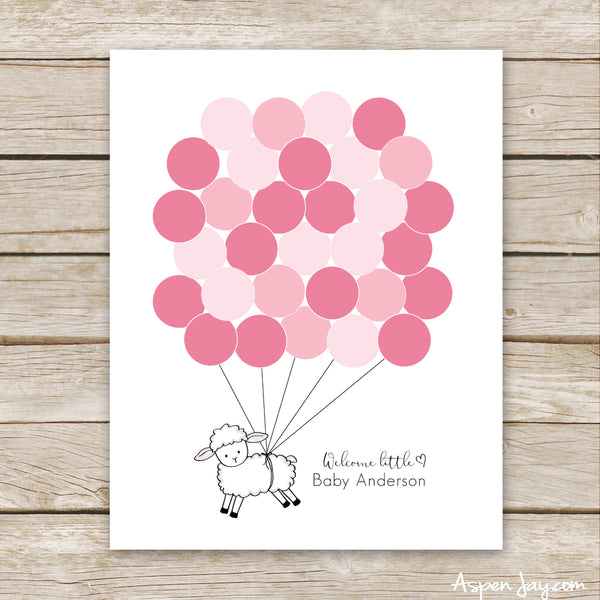 Pink Lamb Balloon Guest Book