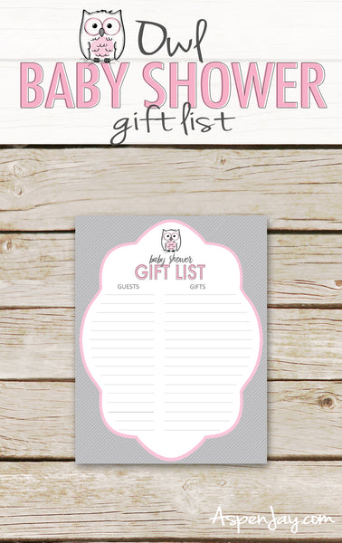 Pink Owl Baby Shower Gift List