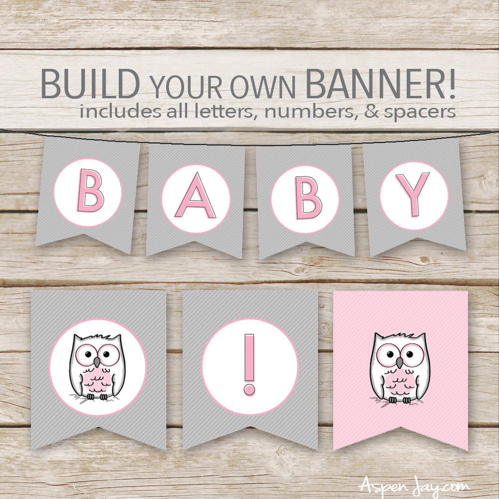 Pink Owl Banner - ALL Letters & Numbers