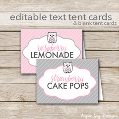 Editable Pink Owl Party Labels