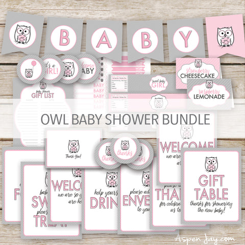 Pink Owl Baby Shower Decor Bundle