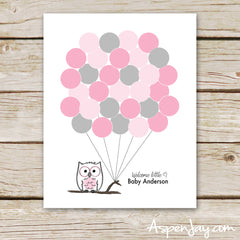 Pink Owl Balloon Guest Book