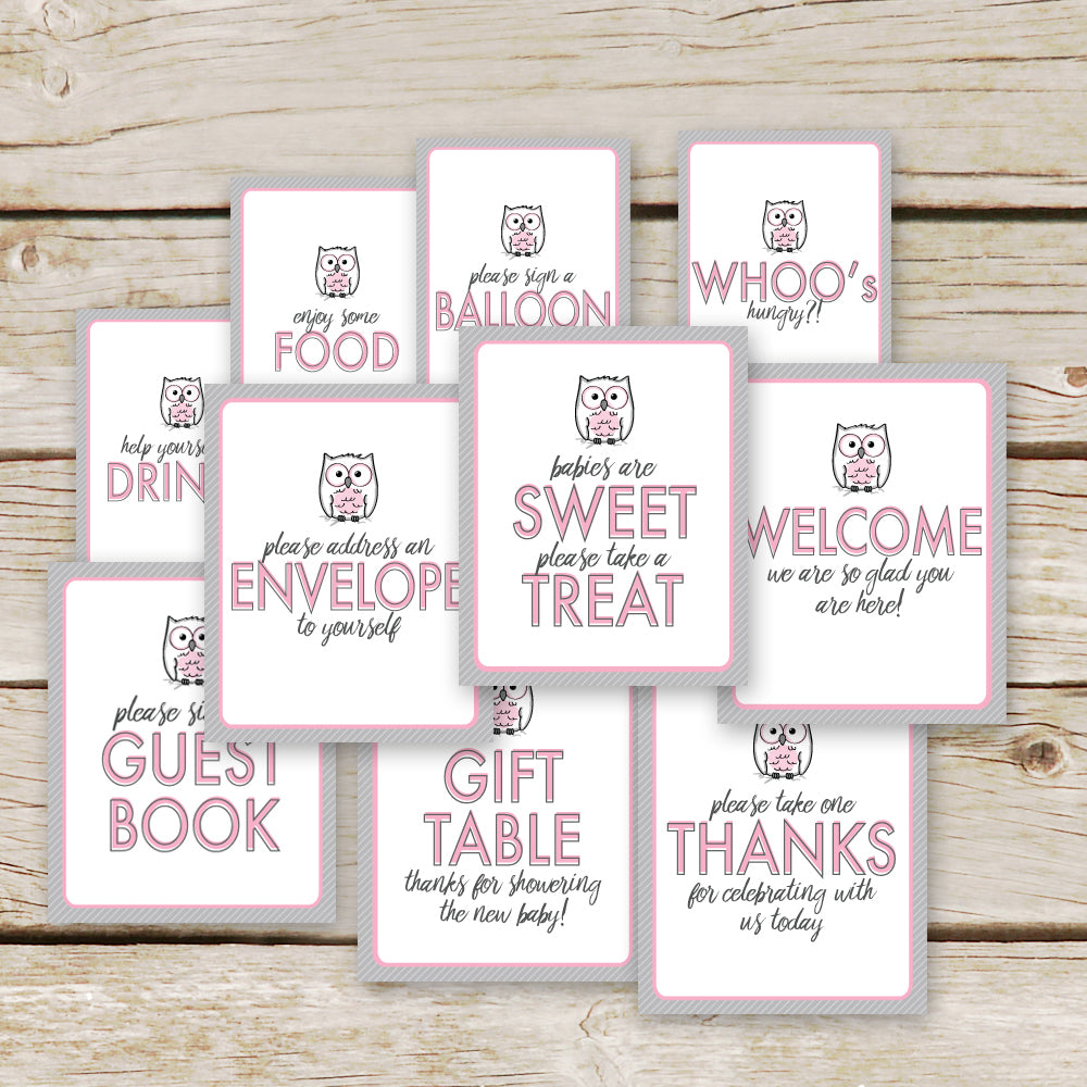 Pink Owl Baby Shower Table Signs – AspenJay