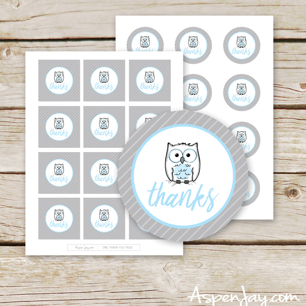 Blue Owl Favor Thank You Tags