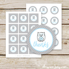 Blue Owl Favor Thank You Tags