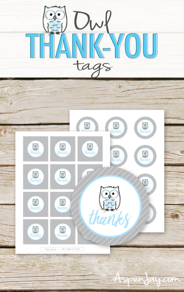 Blue Owl Favor Thank You Tags
