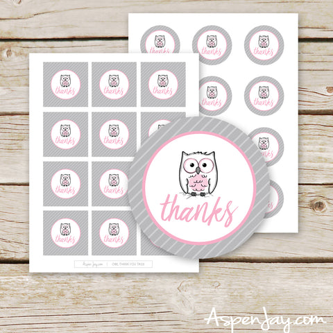 Pink Owl Favor Thank You Tags