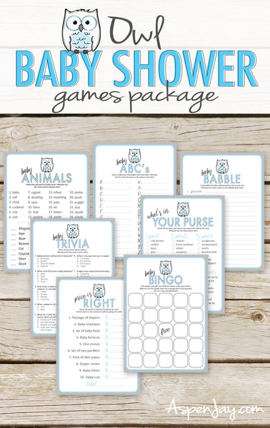 Blue Owl 7 Baby Shower Games Package