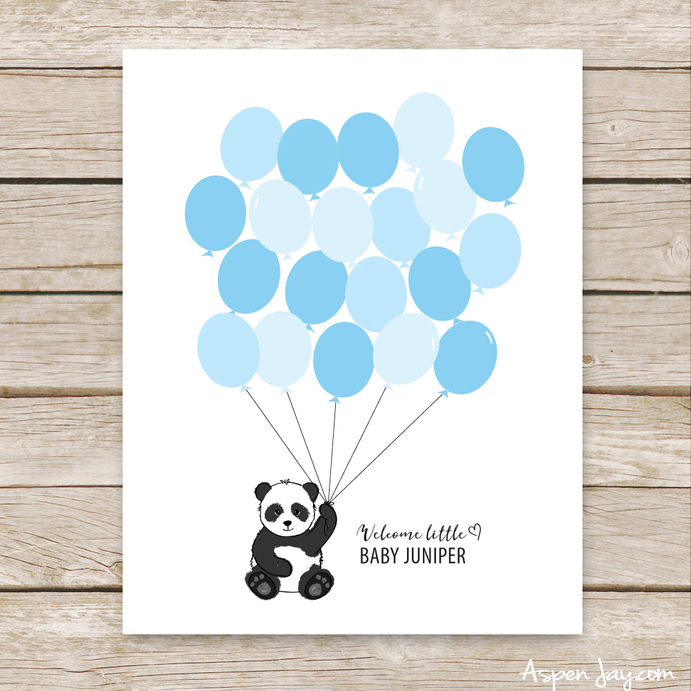 Blue Panda Balloon Guest Book