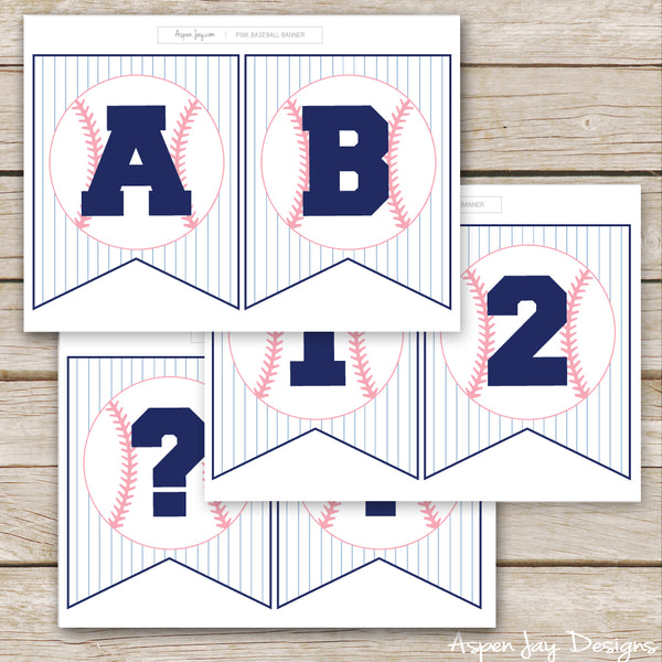 PINK Baseball Banner - ALL Letters & Numbers