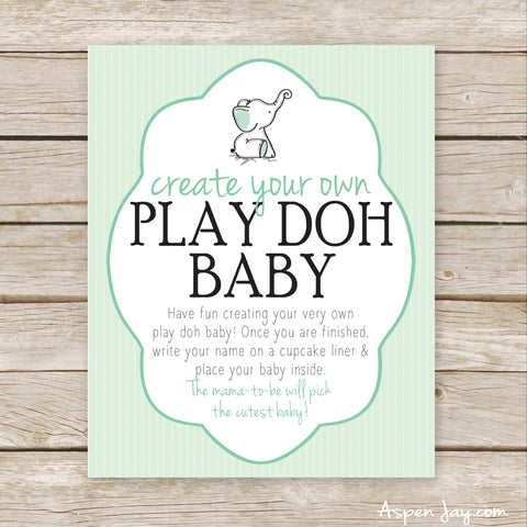 Green Elephant Play Doh Baby Sign