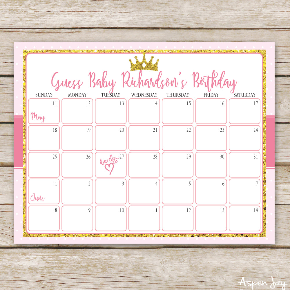 Pink Princess Birthday Predictions Calendar