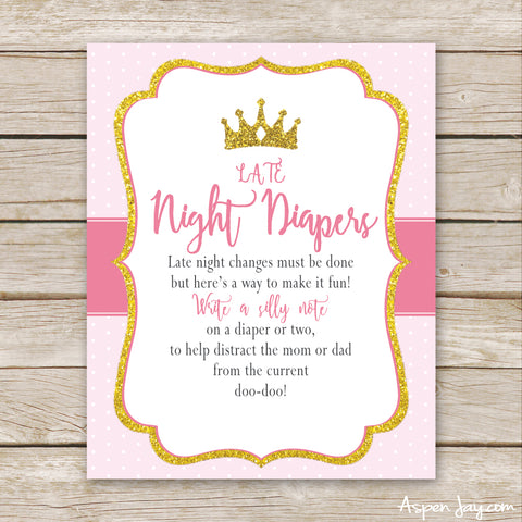Pink Princess Late Night Diapers Sign