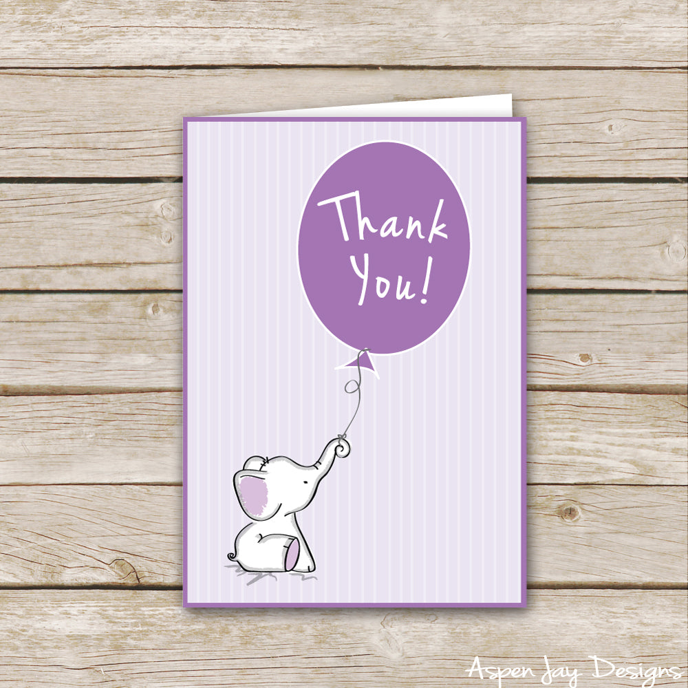 Purple Elephant Thank You Cards