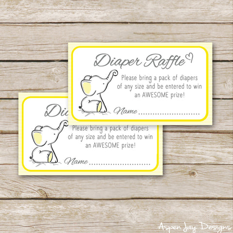 Yellow Elephant Diaper Raffle Tickets & Sign