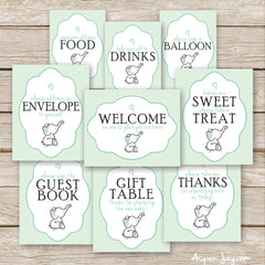 Green Elephant Baby Shower Signs