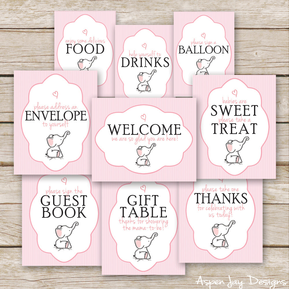 Pink Elephant Baby Shower Signs – AspenJay
