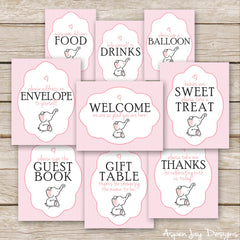Pink Elephant Baby Shower Signs