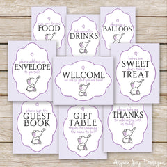 Purple Elephant Baby Shower Signs