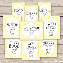 Yellow Elephant Baby Shower Signs