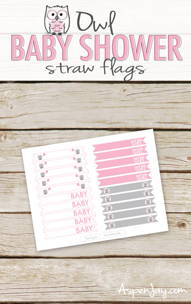 Pink Owl Cupcake or Straw Flags