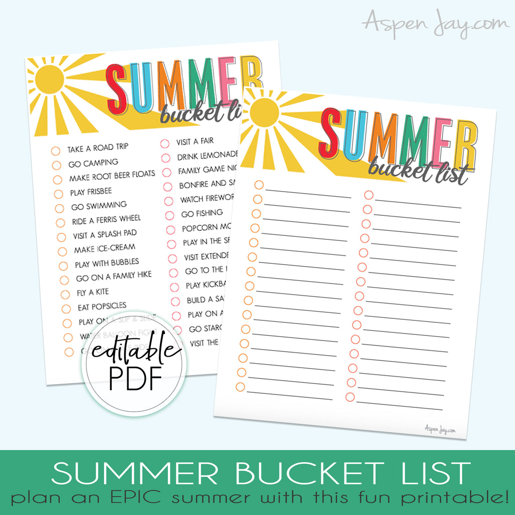 EDITABLE Summer Bucket List