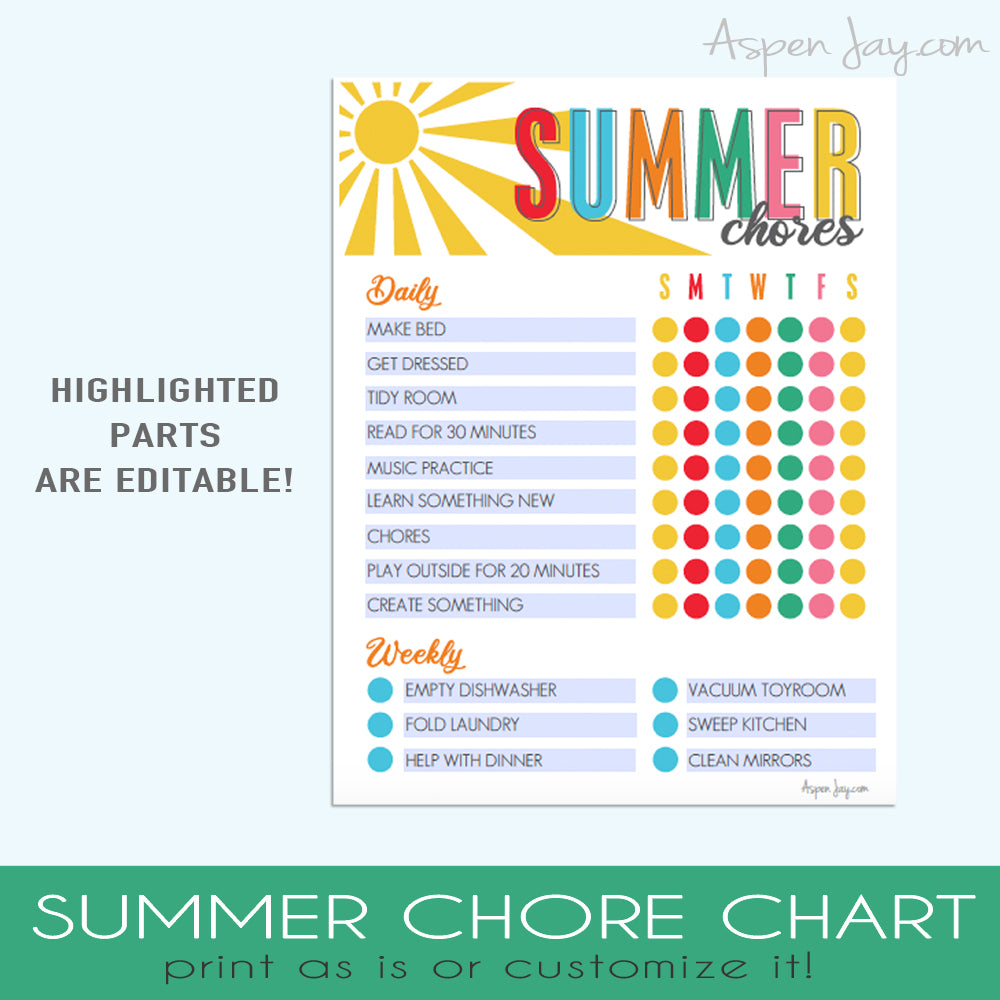EDITABLE Summer Chore Chart AspenJay printable-summer-chore-checklist-simply-being-mommy