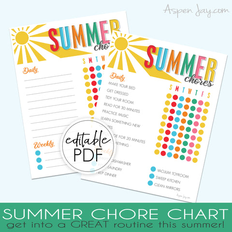 EDITABLE Summer Chore Chart