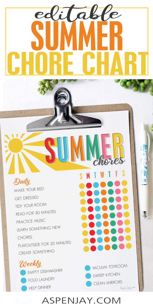 EDITABLE Summer Chore Chart AspenJay